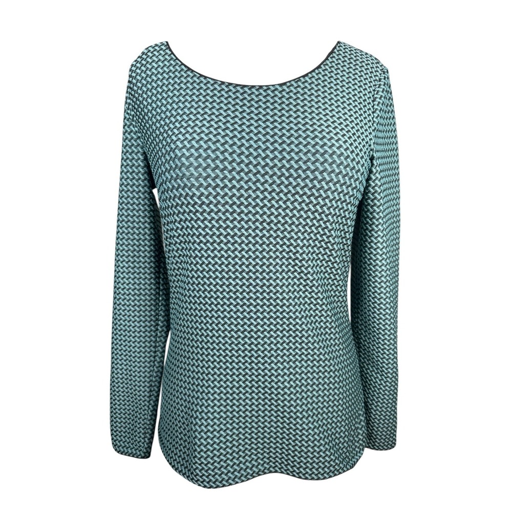 Emporio Armani Womens Top Long Sleeve Blue Geometric Round Neck Medium/Large?
